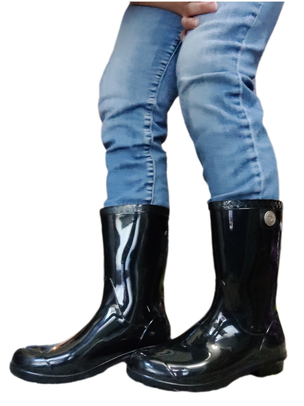 UGG Women's 7 Rain Boots Tall Mid-Calf Glossy Black Waterproof High Gloss Sienna